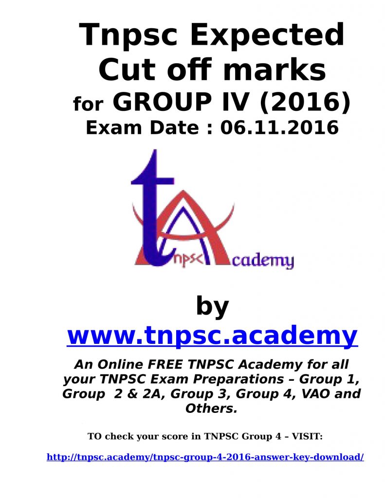 TNPSC Group 4 expected cut off marks 2016